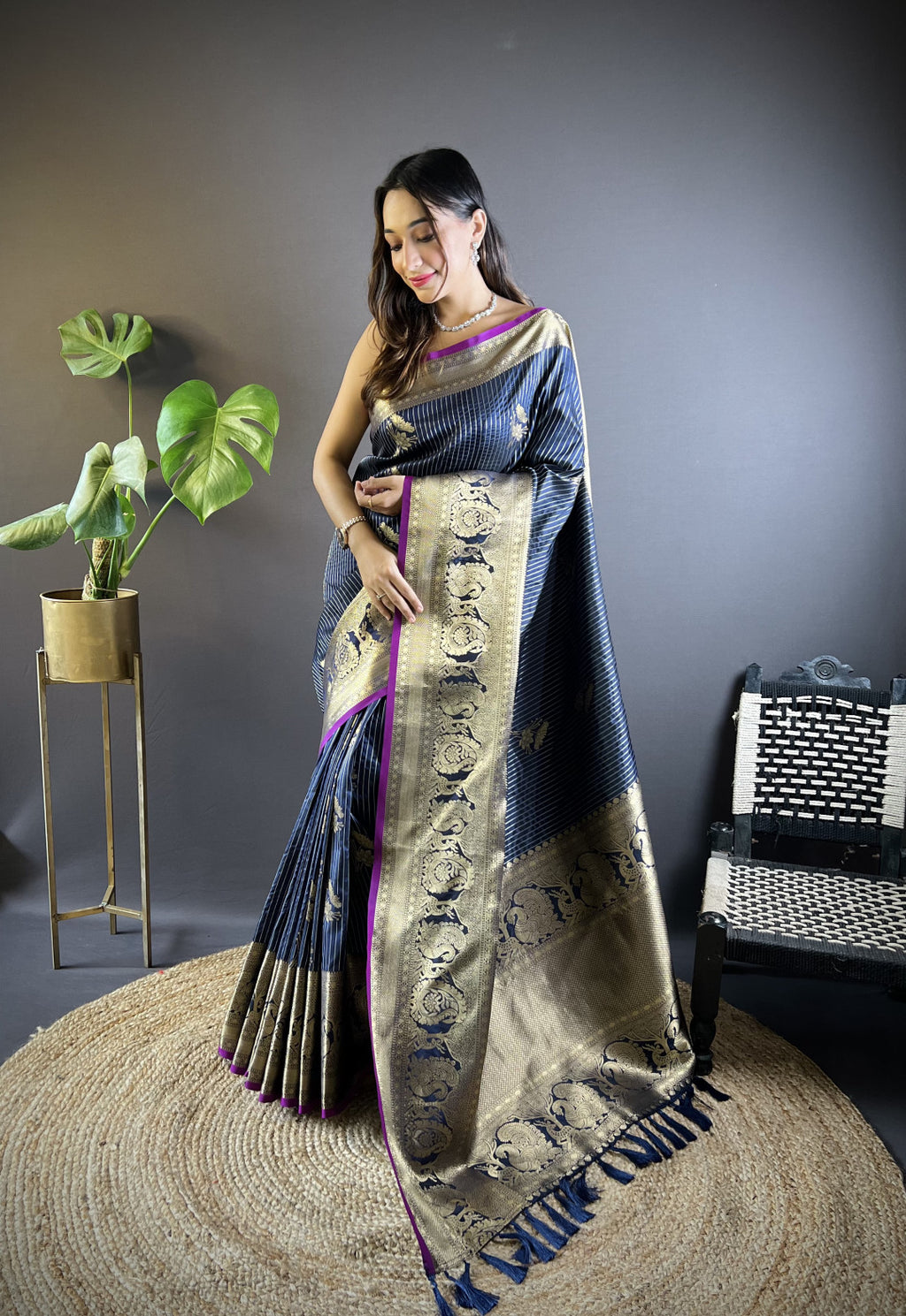 Kanchipuram silk saree with golden zari weaving work