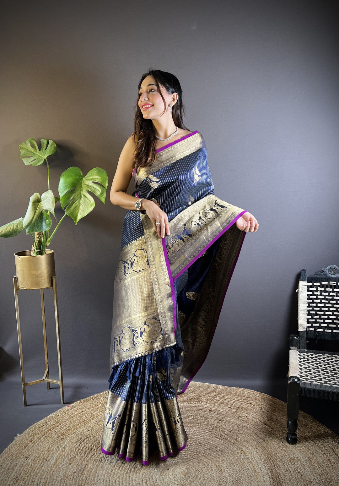 Kanchipuram silk saree with golden zari weaving work