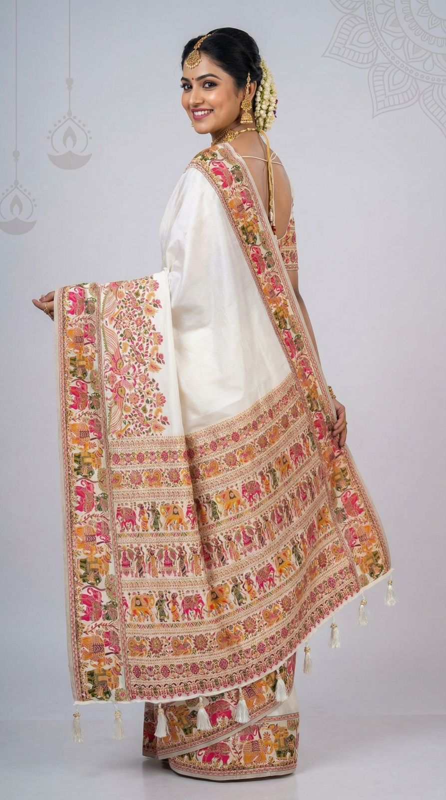 Traditional viscose pashmina silk saree with woven design
