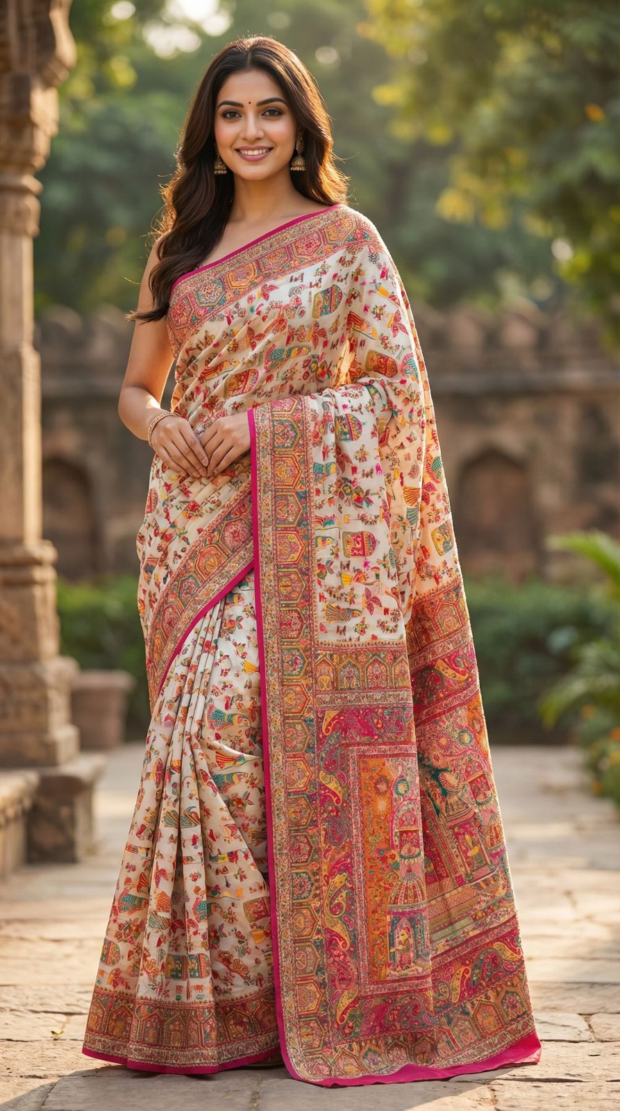 Traditional pashmina silk saree with woven design