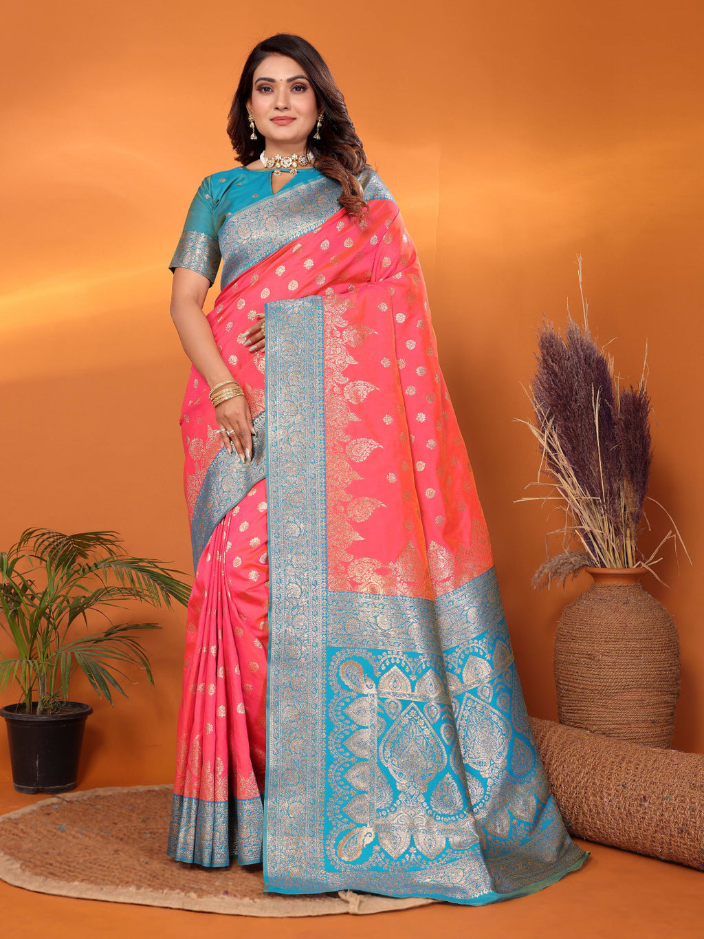 Traditional banarasi silk saree with zari weaving work