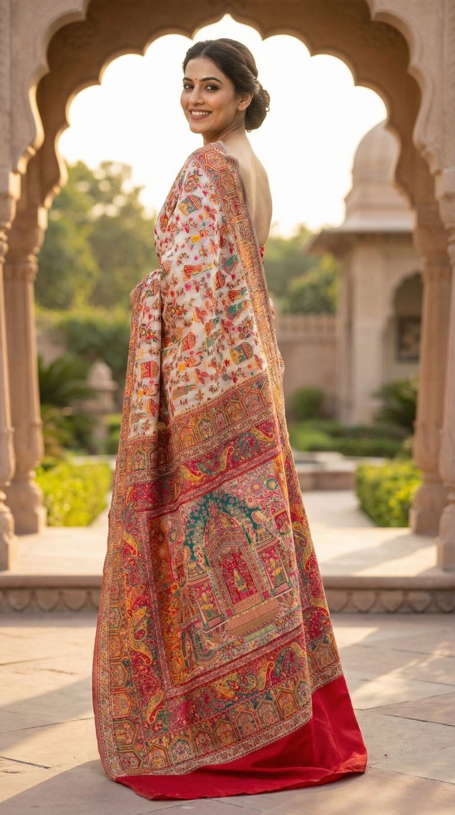 Traditional pashmina silk saree with woven design