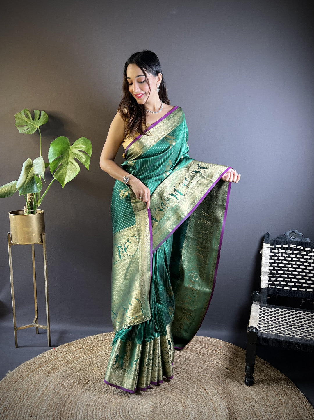 Kanchipuram silk saree with golden zari weaving work