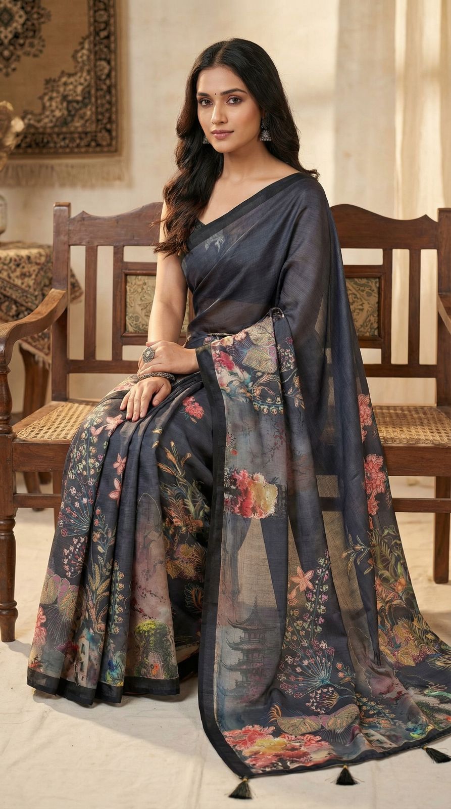 kalamkari printed premium tussar silk saree