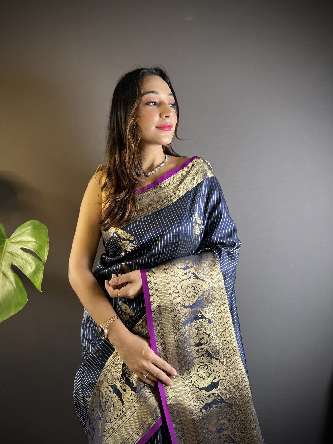 Kanchipuram silk saree with golden zari weaving work