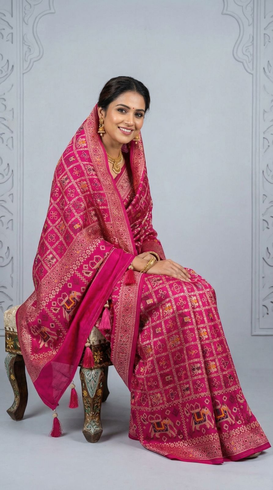 Traditional patola silk saree with meenakari zari weaving work