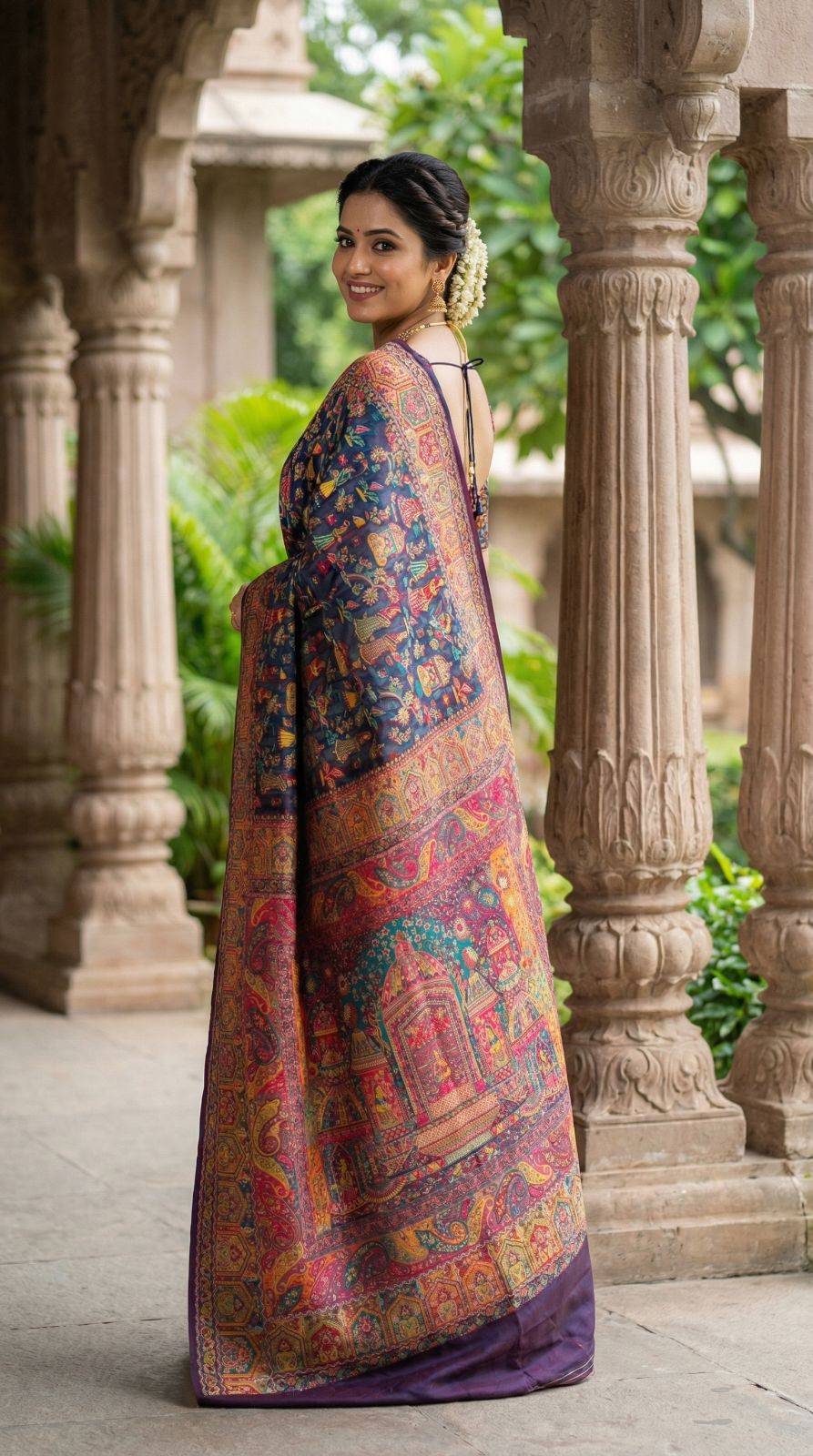 Traditional pashmina silk saree with woven design