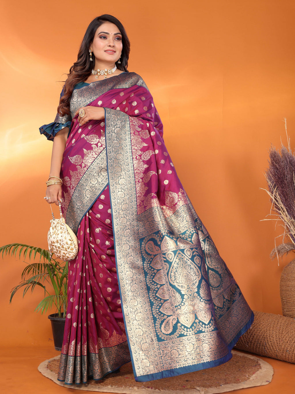 Traditional banarasi silk saree with zari weaving work