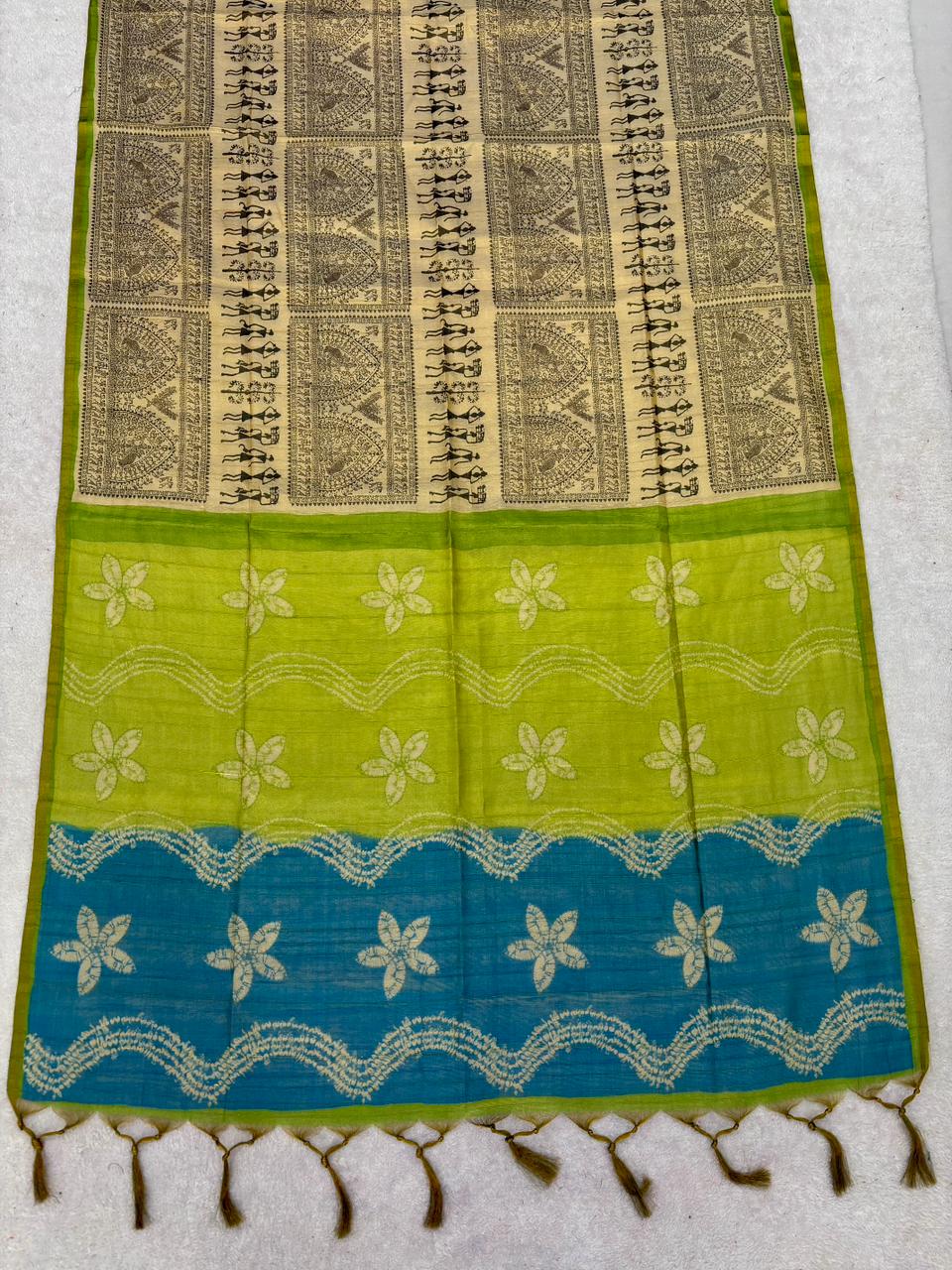 Soft tissue tussar silk saree with warli printed work