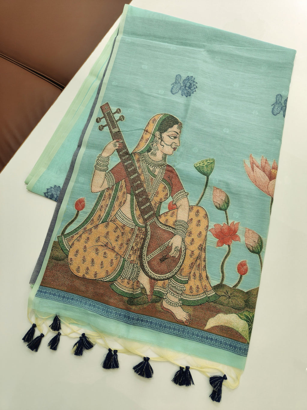 Muga cotton saree with mithila concept weaving pallu