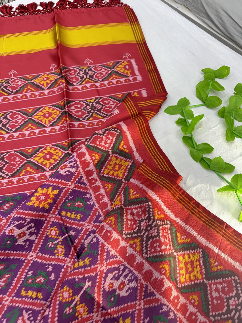 Patola silk saree with double ikkat printed work