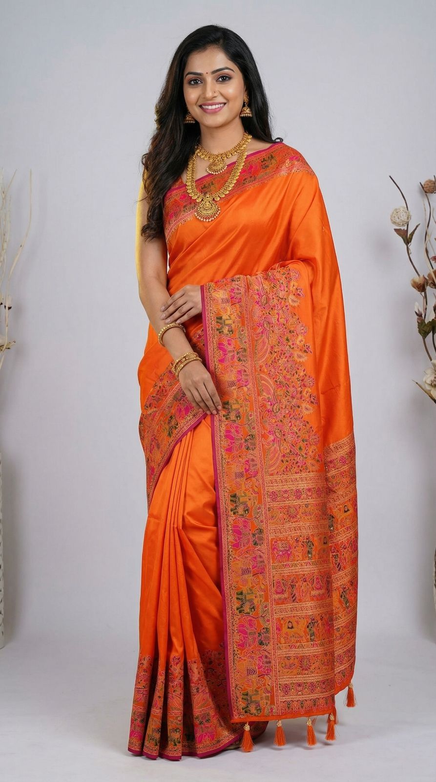 Traditional viscose pashmina silk saree with woven design
