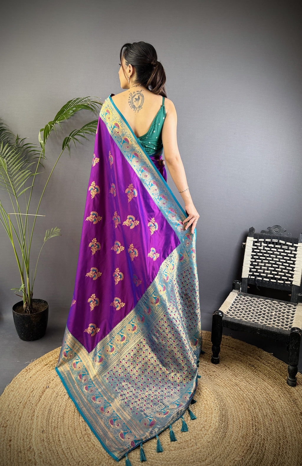 Traditional banarasi silk saree with zari weaving work