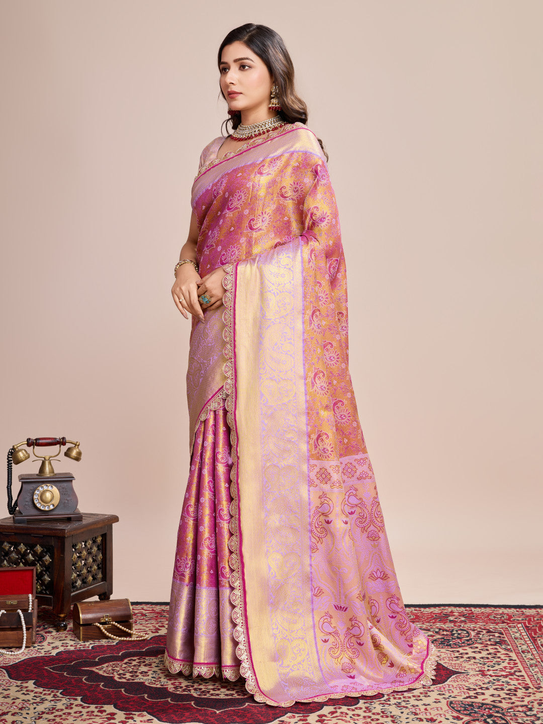 Kanjivaram silk saree with zari weaving work