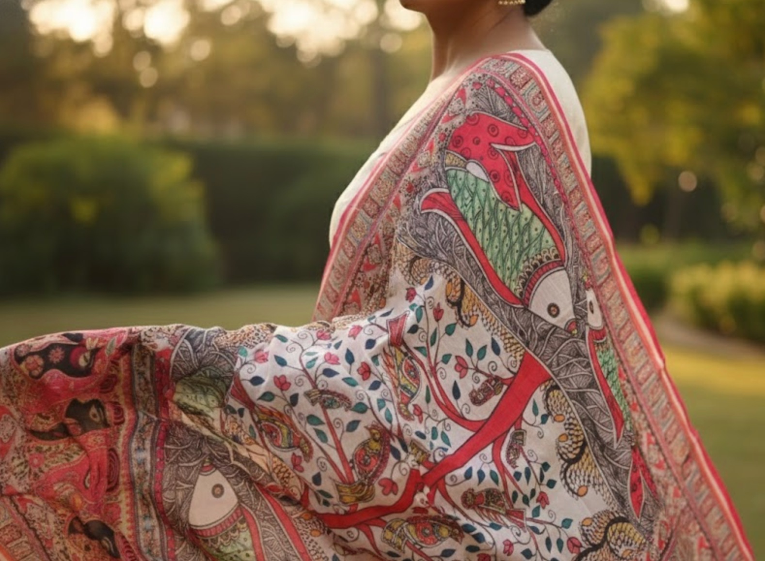 Madhubani Confluence - Art Silk Dupatta