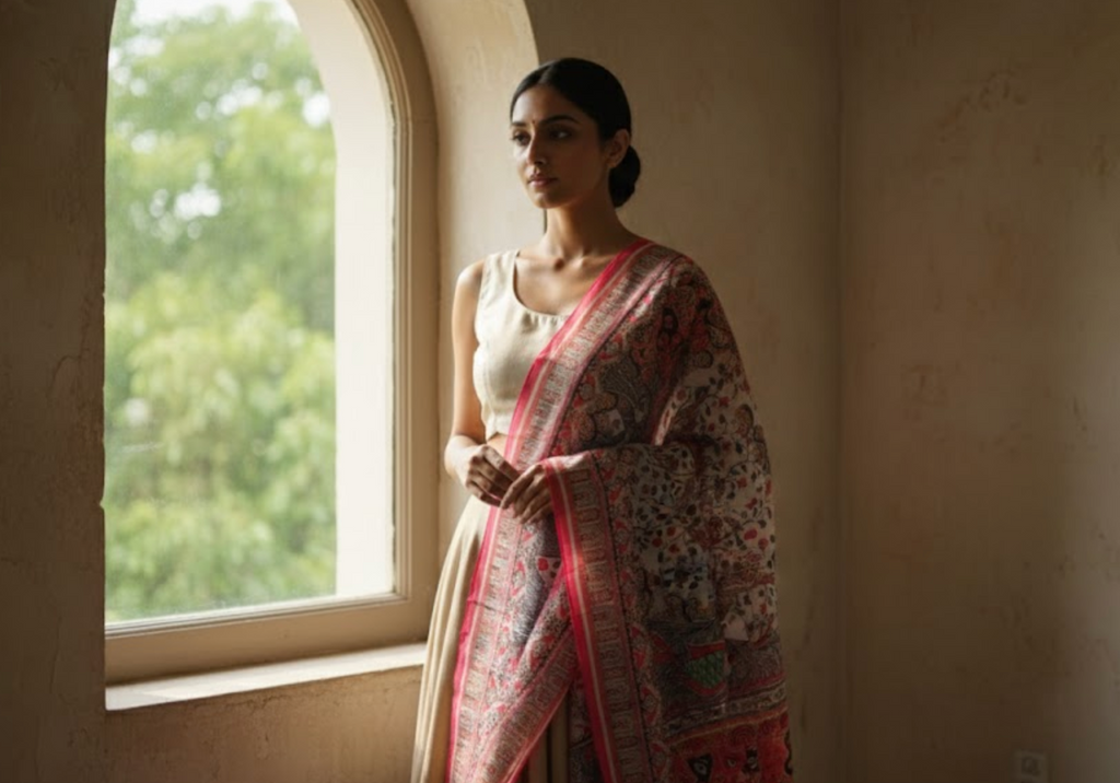 Madhubani Confluence - Art Silk Dupatta