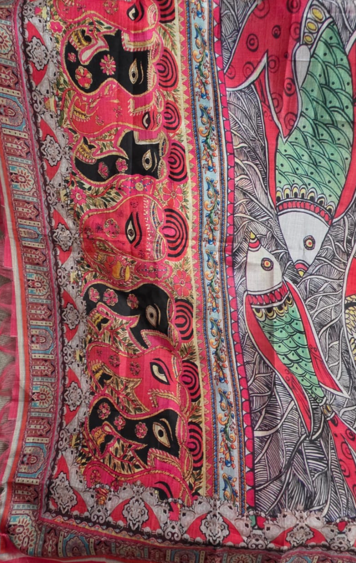 Madhubani Confluence - Art Silk Dupatta