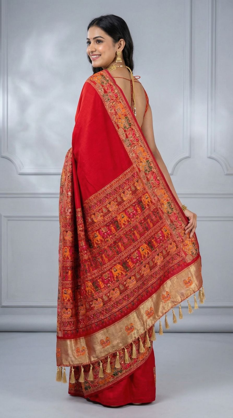 Soft Rajwadi pashmina silk weaving saree with lagdi patta pallu
