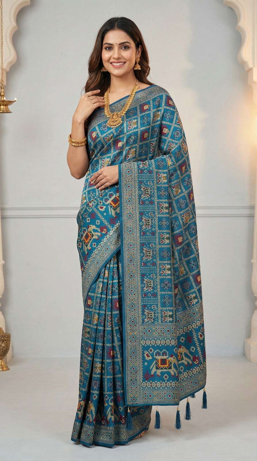 Traditional patola silk saree with meenakari zari weaving work