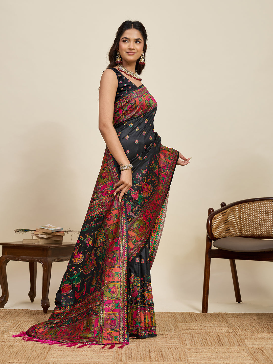 Pashmina silk saree with meenakari weaving work