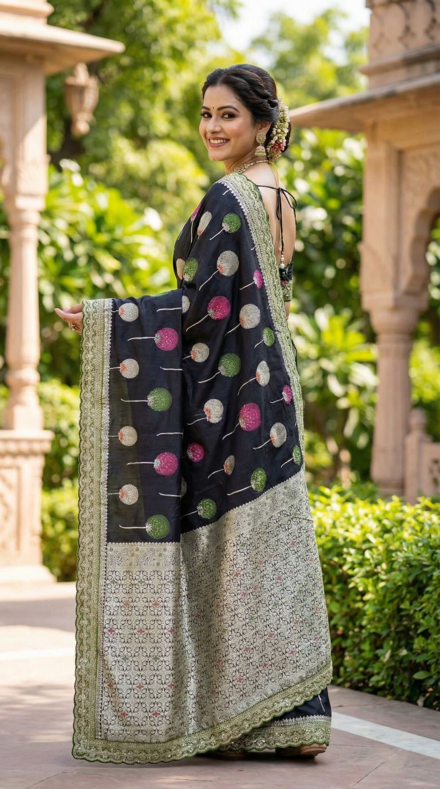 Pure khaddi georgette silk saree with coding sequence less border