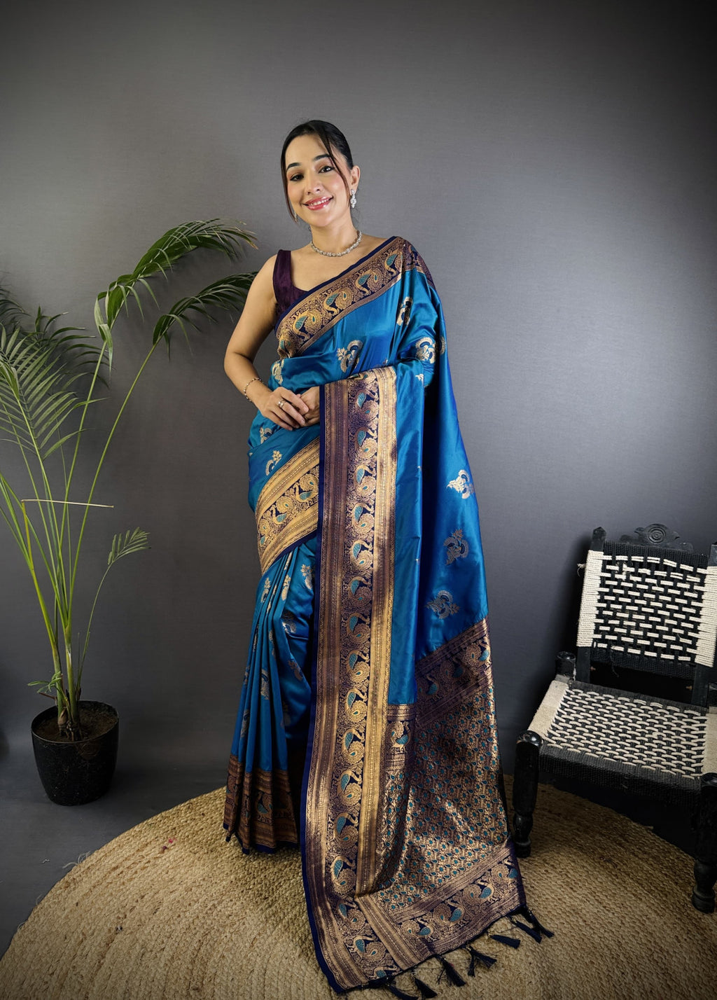 Traditional banarasi silk saree with zari weaving work
