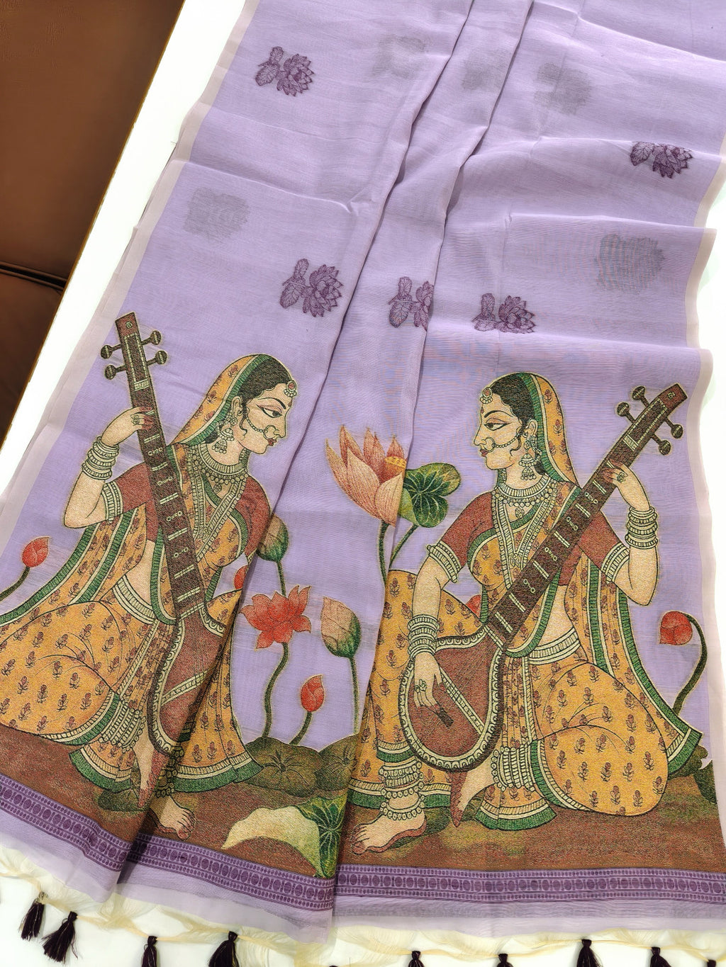 Muga cotton saree with mithila concept weaving pallu