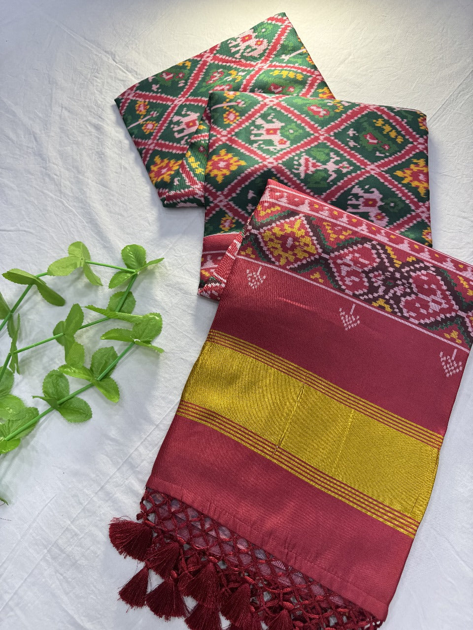 Patola silk saree with double ikkat printed work