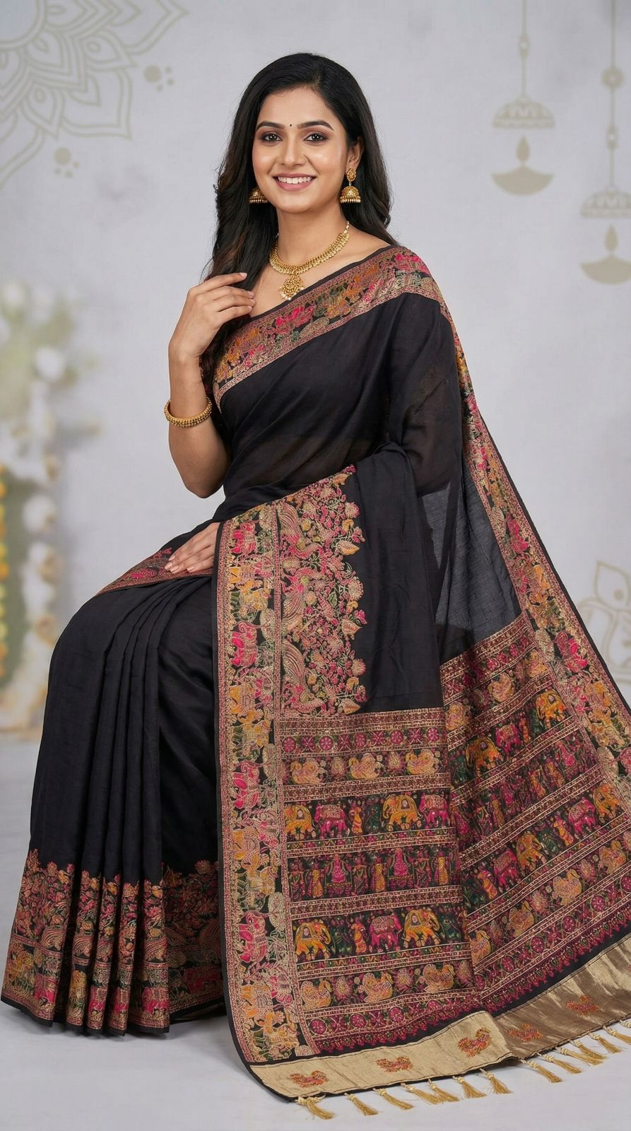 Soft Rajwadi pashmina silk weaving saree with lagdi patta pallu