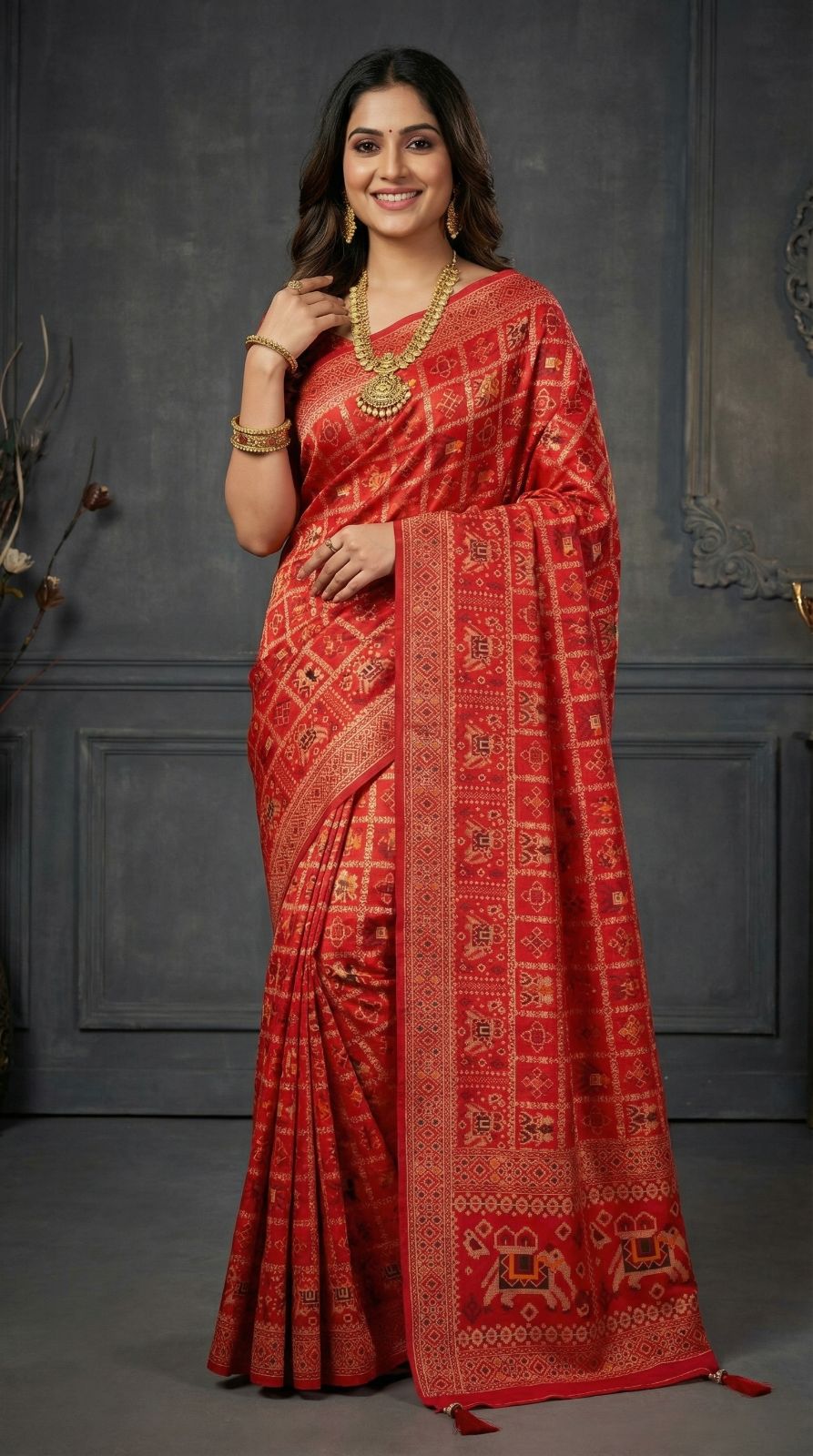 Traditional patola silk saree with meenakari zari weaving work