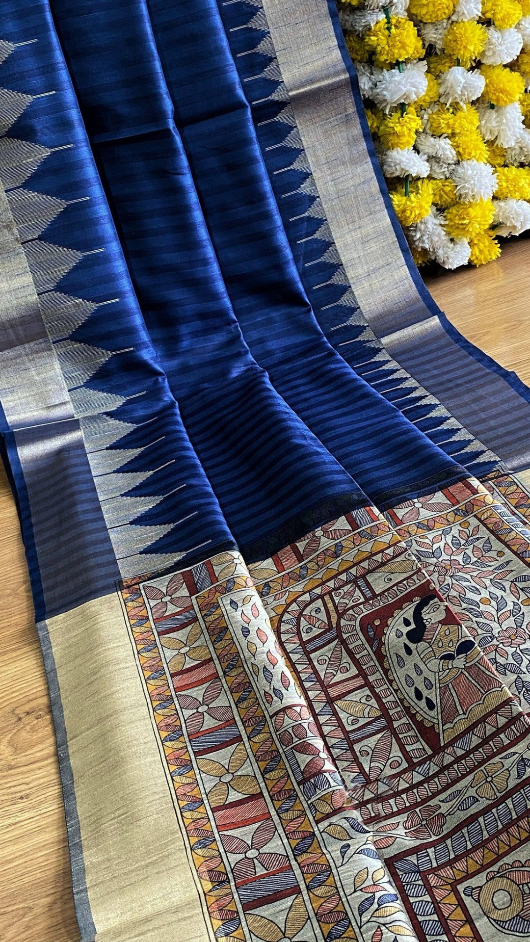 Traditional madhubani printed soft tussar silk saree