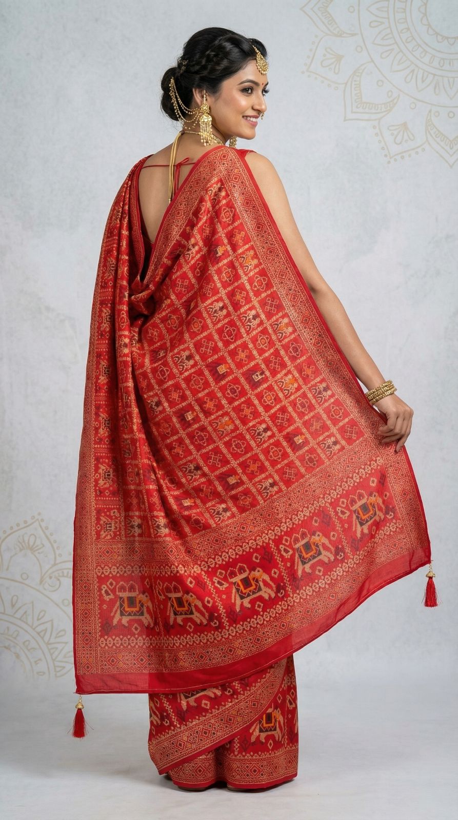 Traditional patola silk saree with meenakari zari weaving work