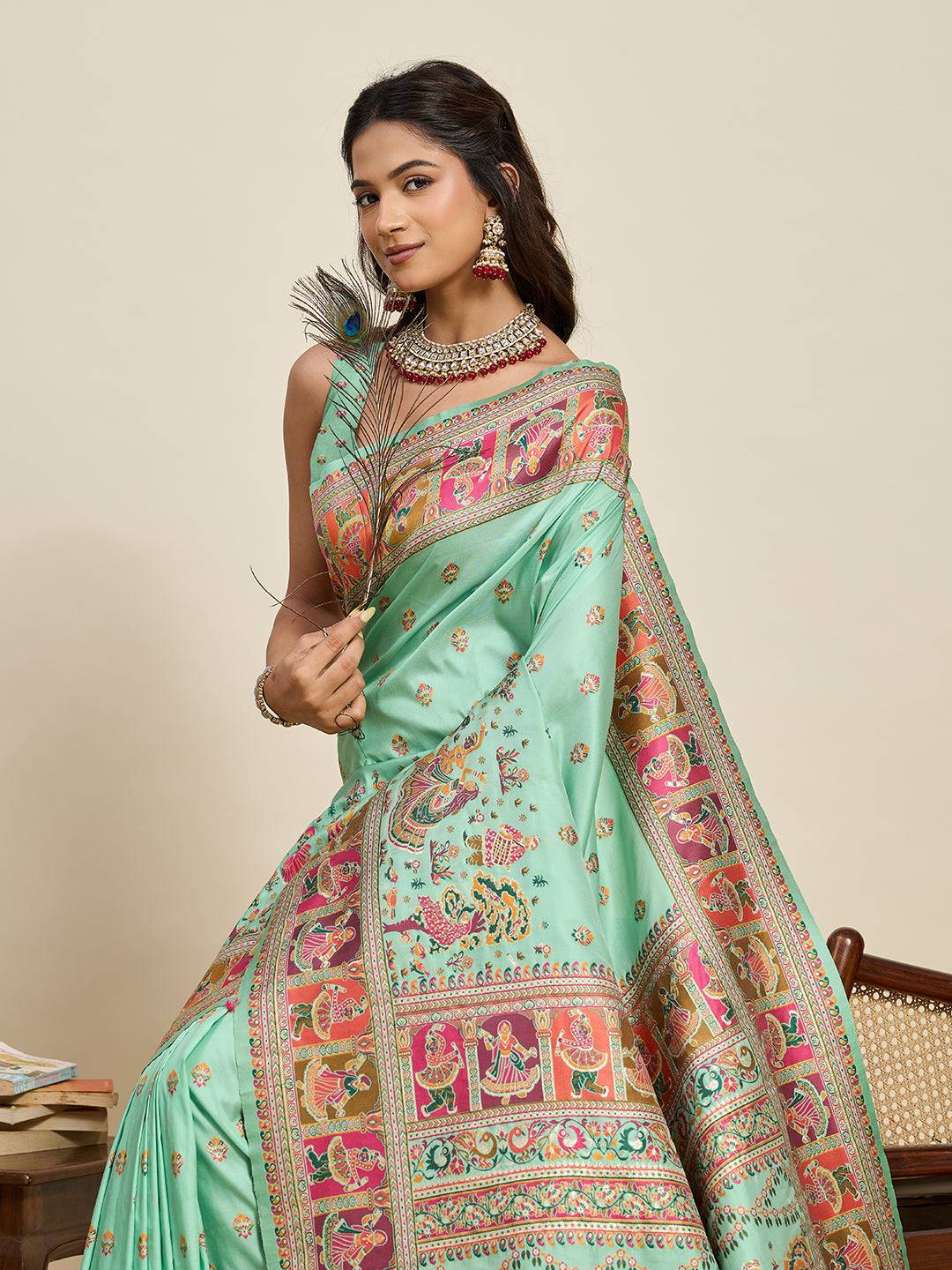 Pashmina silk saree with meenakari weaving work