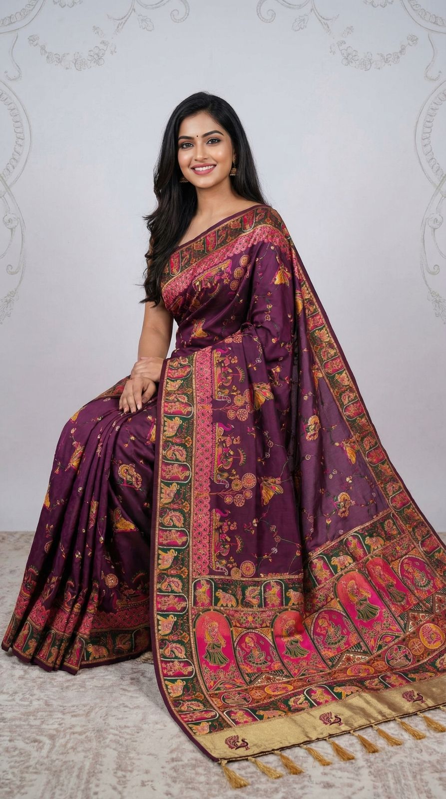 Rajwadi viscose pashmina silk weaving saree with lagdi patta pallu