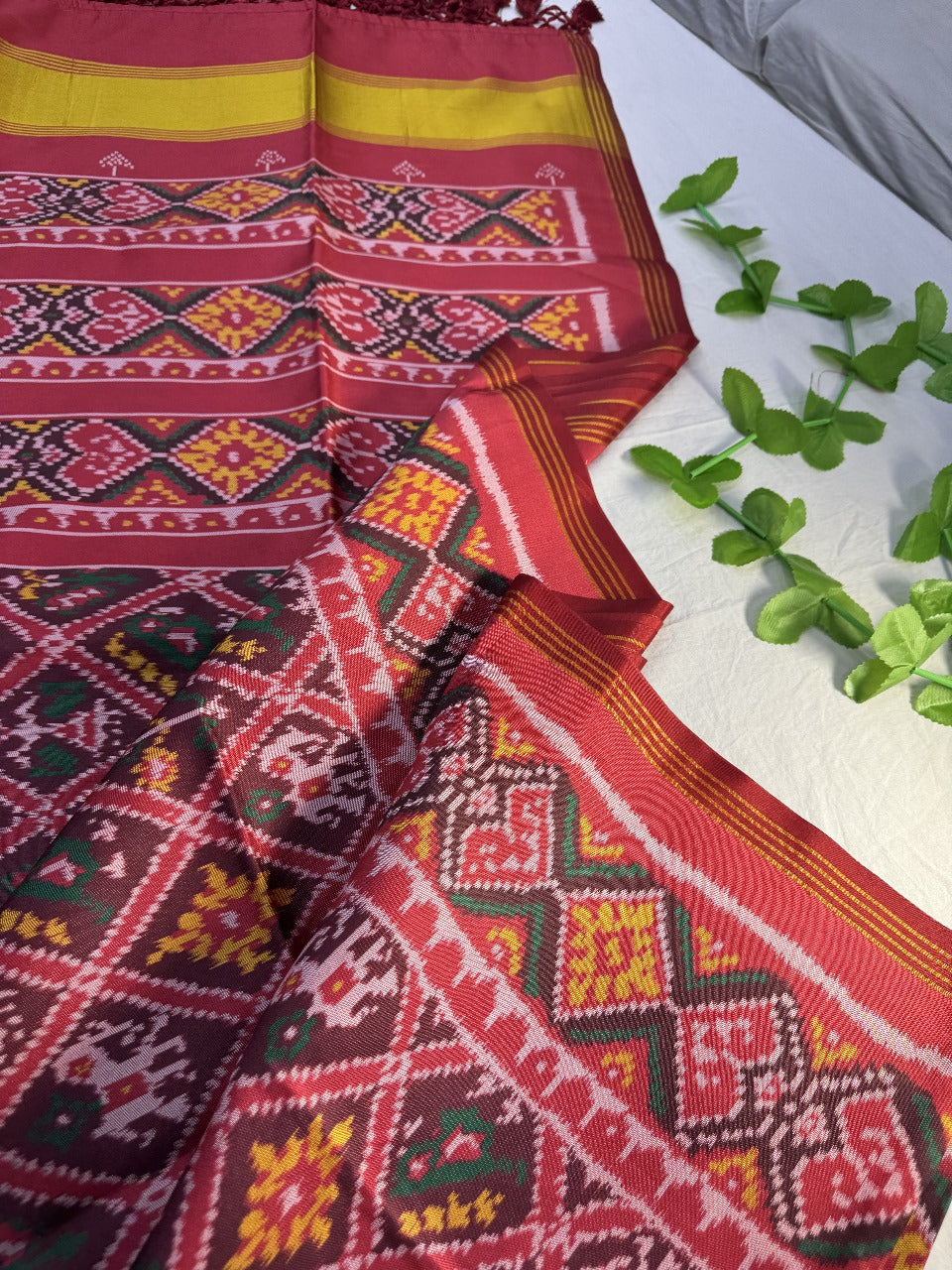 Patola silk saree with double ikkat printed work