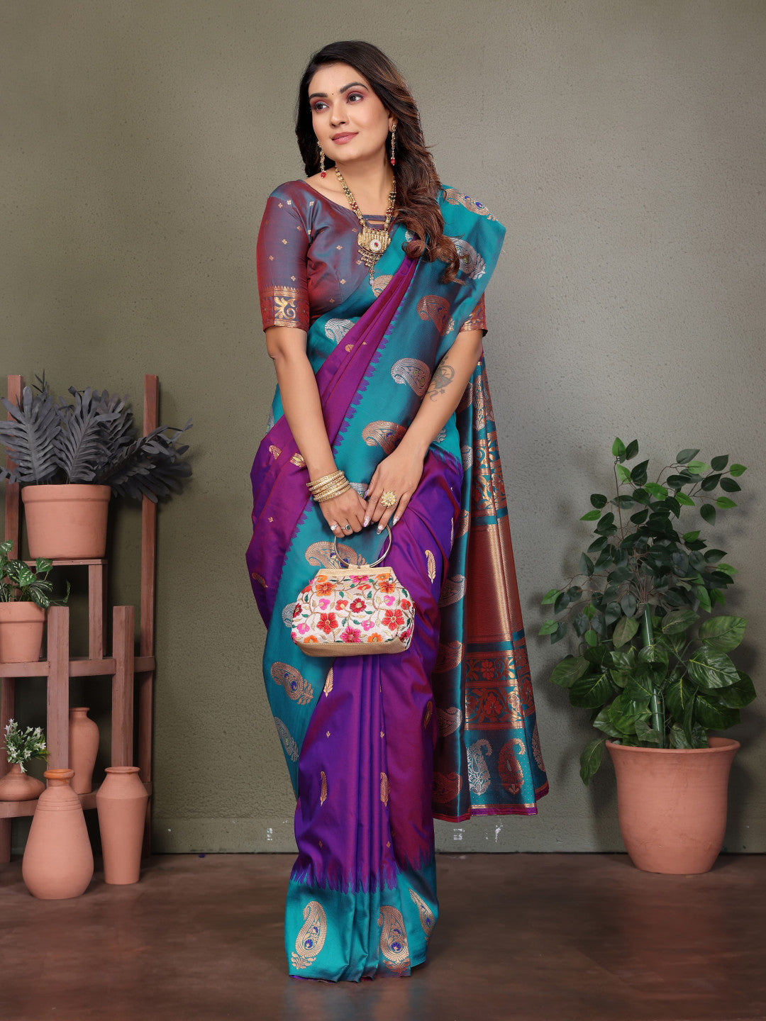 Traditional banarasi silk saree with zari weaving work