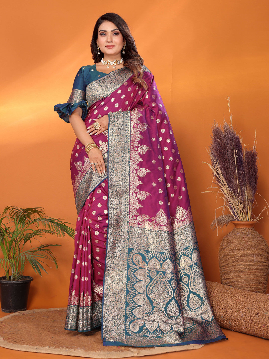 Traditional banarasi silk saree with zari weaving work