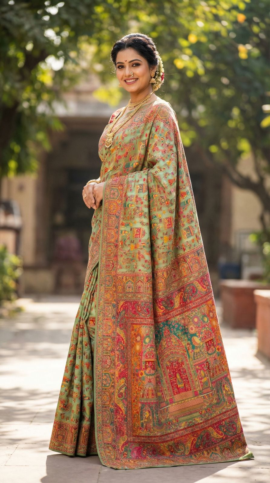 Traditional pashmina silk saree with woven design