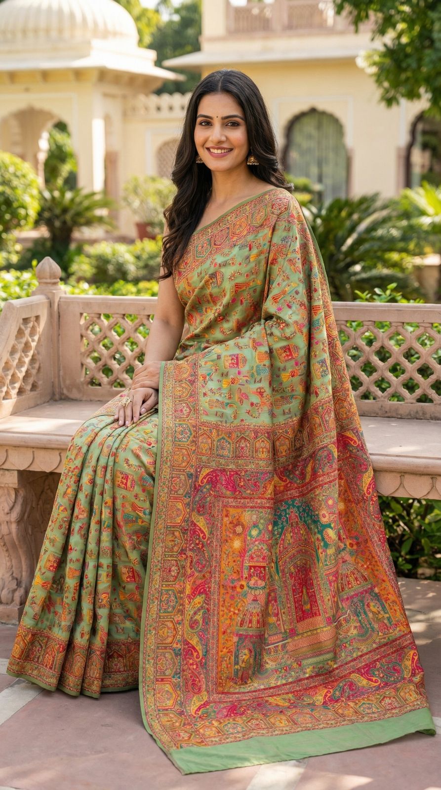 Traditional pashmina silk saree with woven design