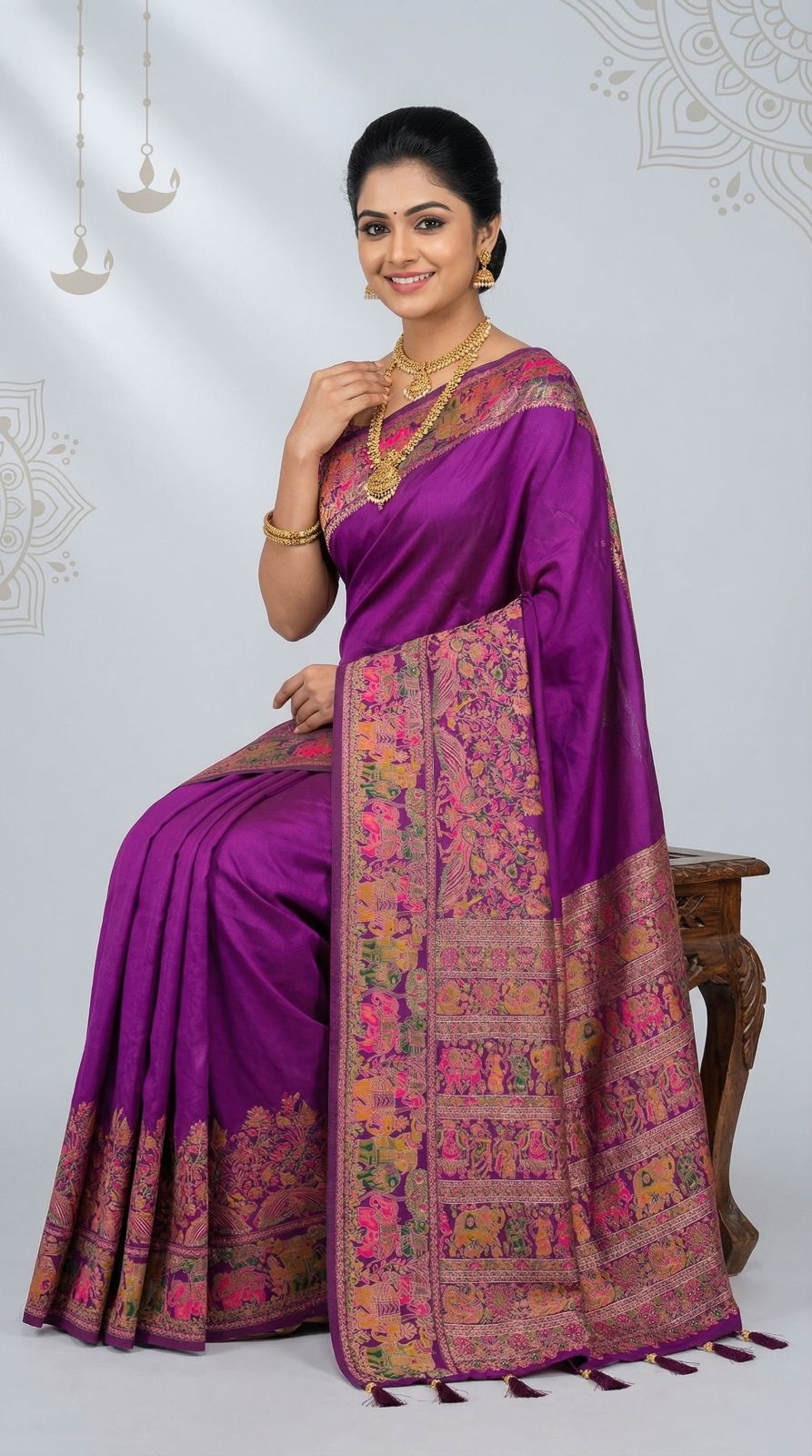 Traditional viscose pashmina silk saree with woven design