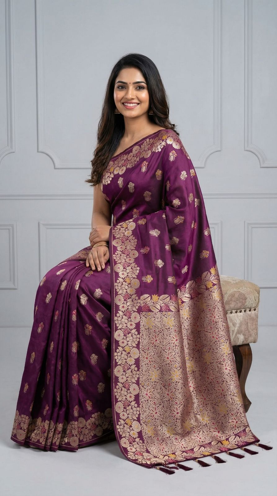 Premium banarasi silk saree with meenakari zari weaving work