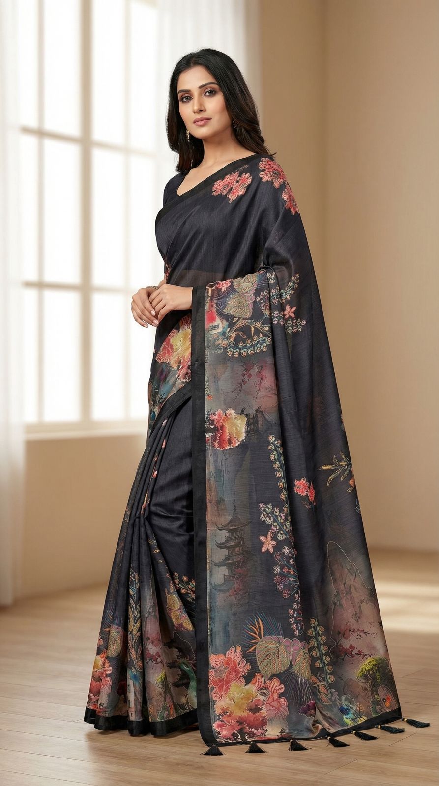 kalamkari printed premium tussar silk saree