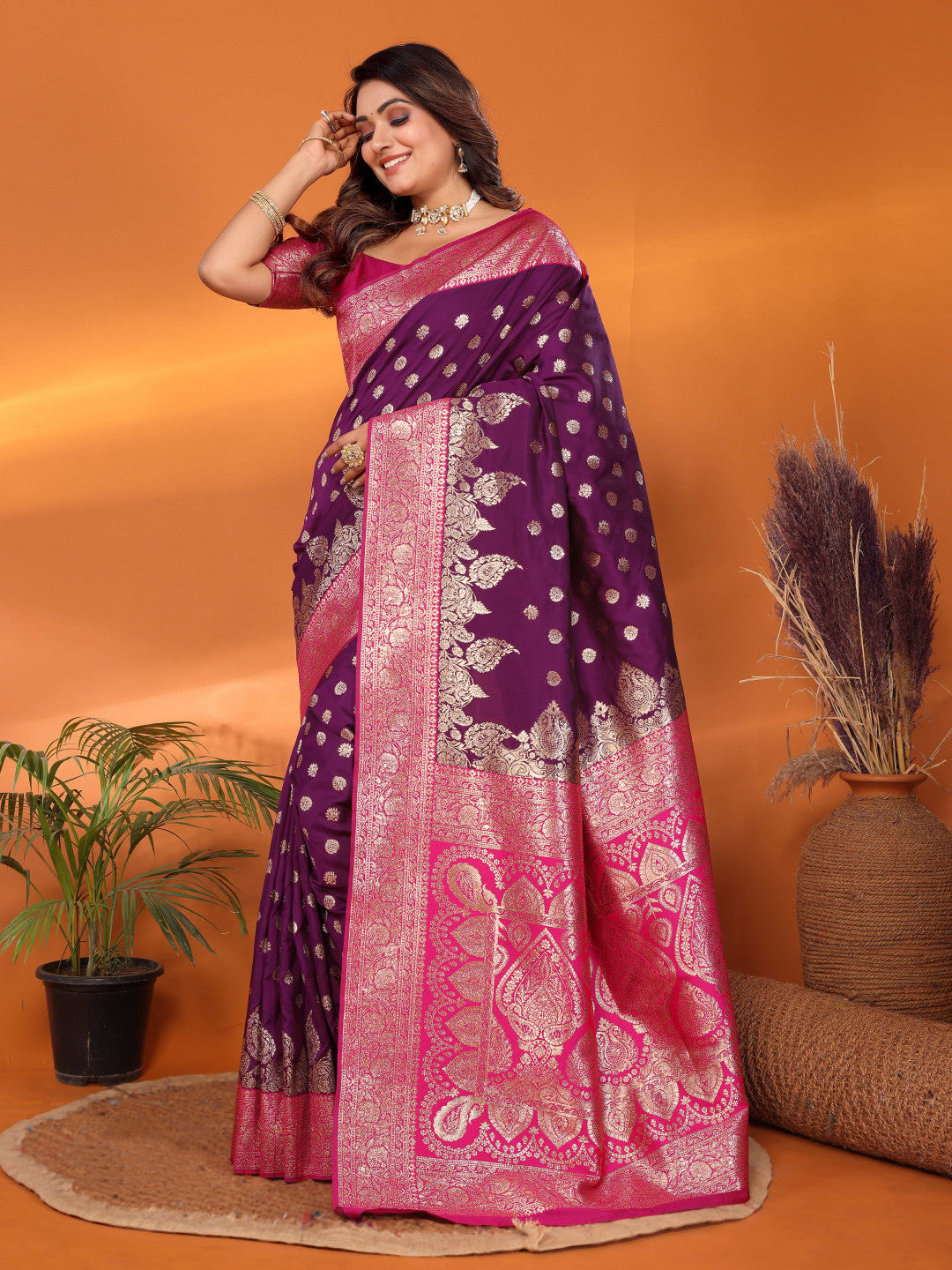 Traditional banarasi silk saree with zari weaving work