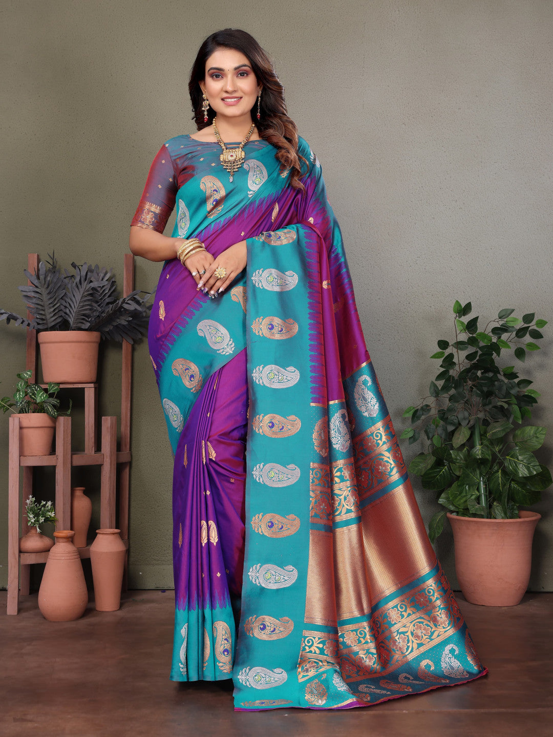 Traditional banarasi silk saree with zari weaving work