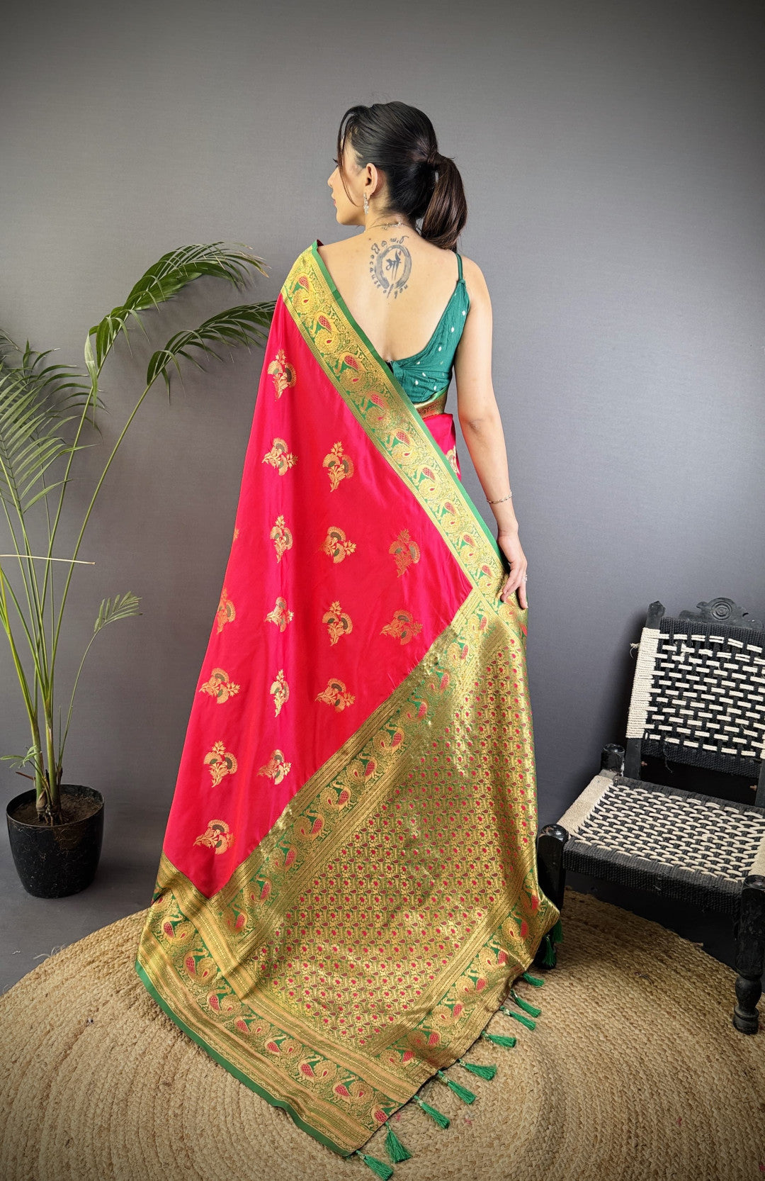 Traditional banarasi silk saree with zari weaving work