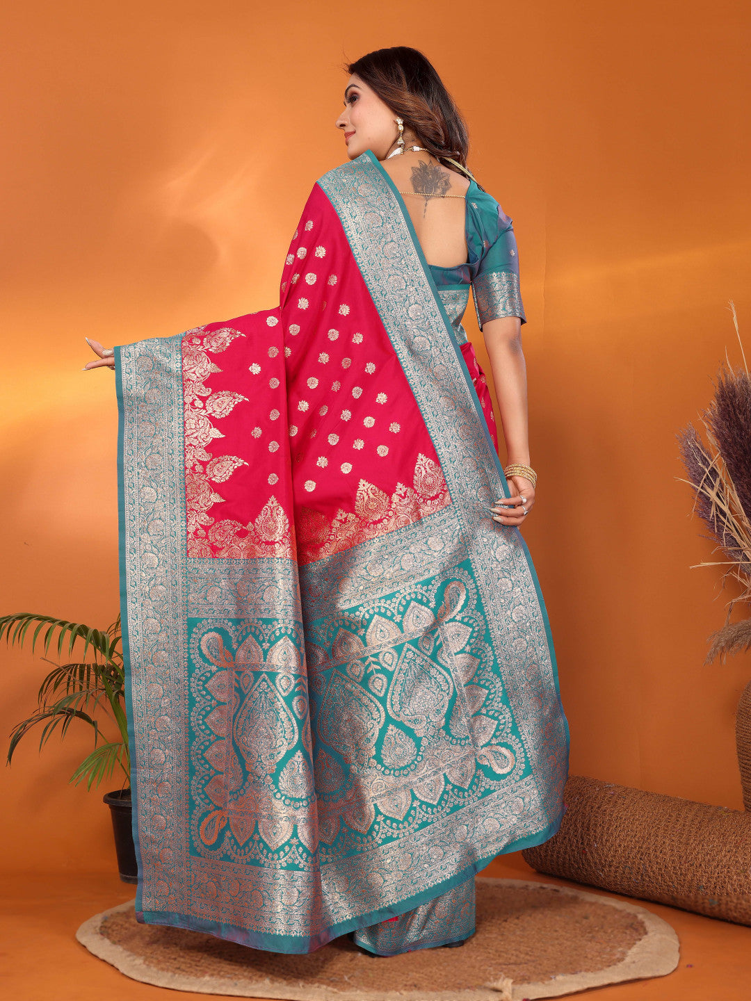 Traditional banarasi silk saree with zari weaving work