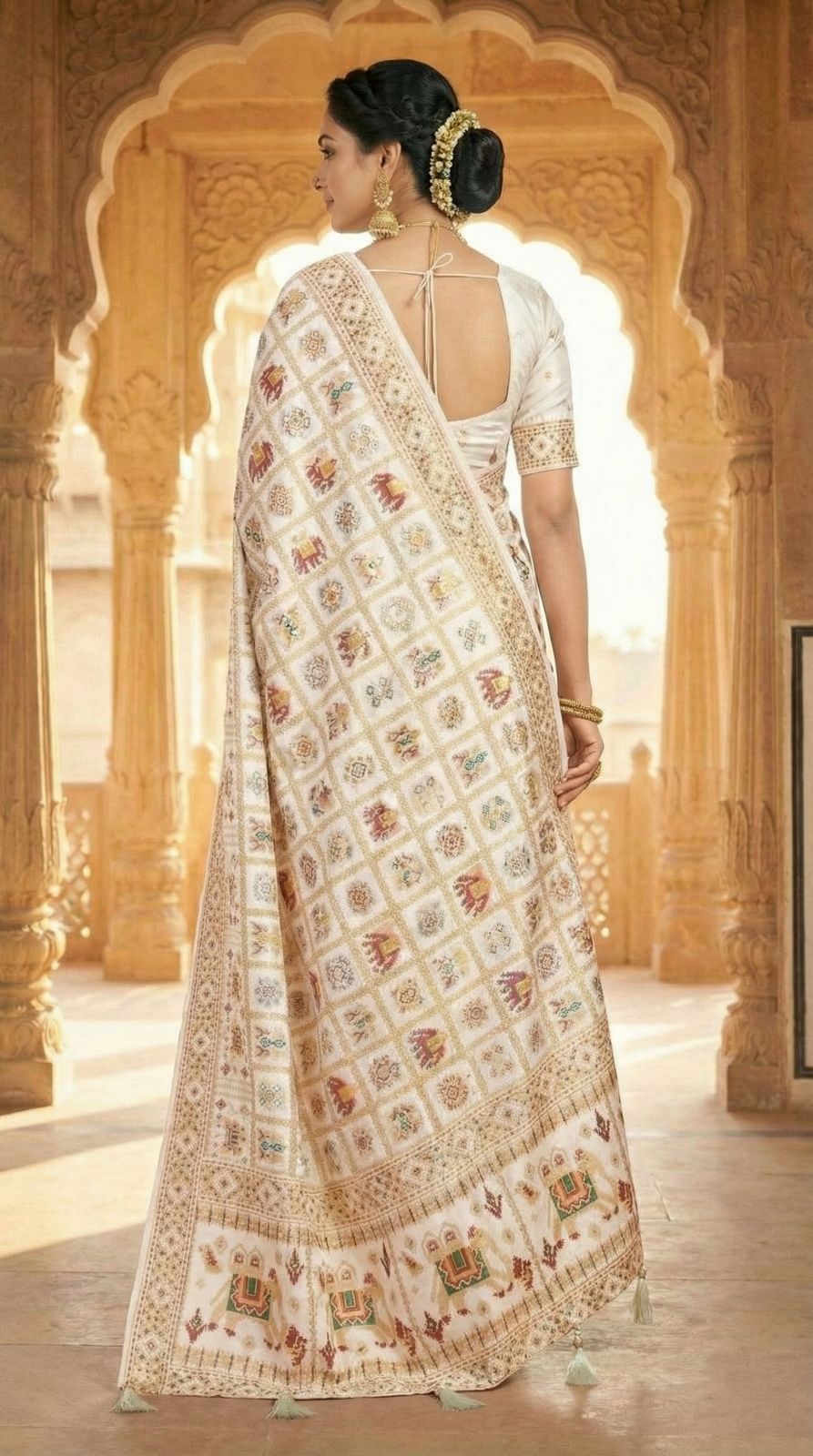 Traditional patola silk saree with meenakari zari weaving work