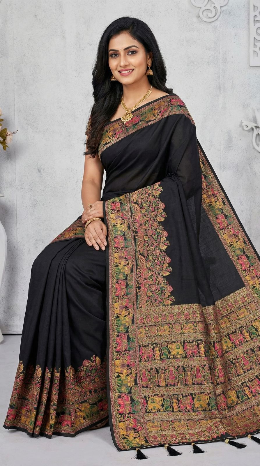 Traditional viscose pashmina silk saree with woven design