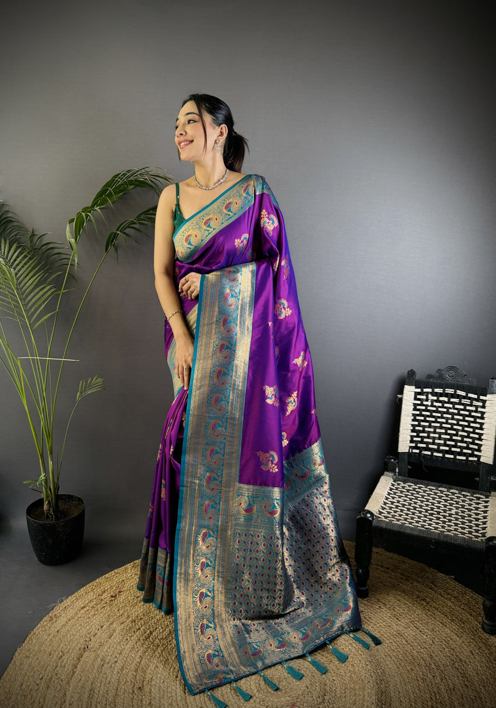 Traditional banarasi silk saree with zari weaving work