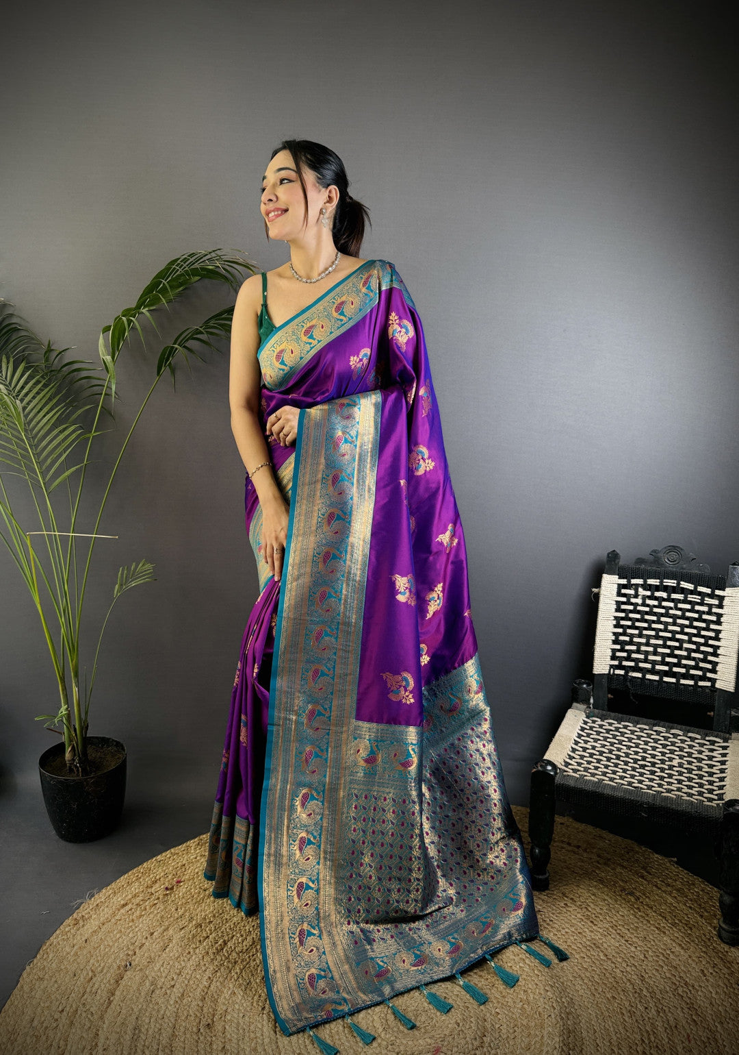 Traditional banarasi silk saree with zari weaving work
